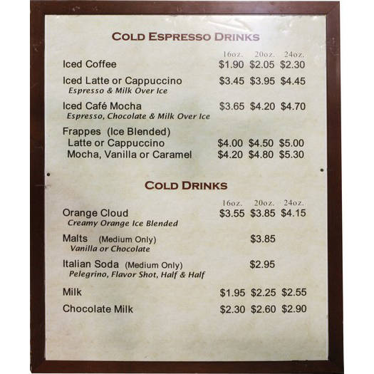 COFFEE MENU BOARD / CAFE VALENTINO / COLD ESPRESSO DRINKS | Air Designs