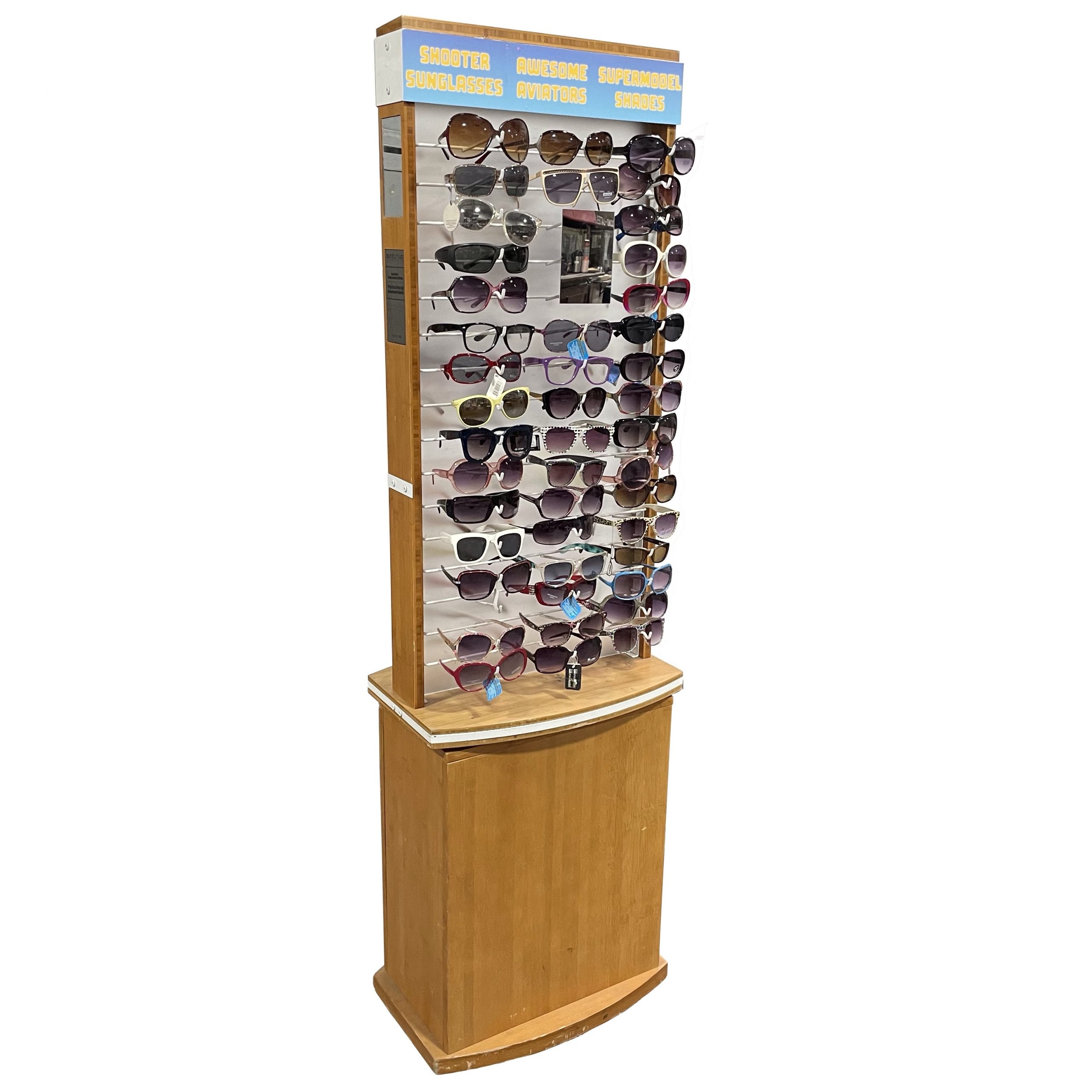 DISPLAY RACK / SUNGLASSES / SPINNING / LIGHT WOODGRAIN W/ 96 PAIRS OF