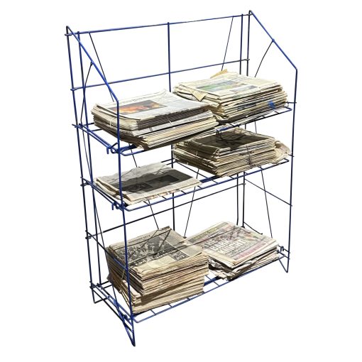 Newsletter Rack Fixed NEWSPAPER WIRE RACK / 2 SHELF / WIDE / BLUE | Air Designs