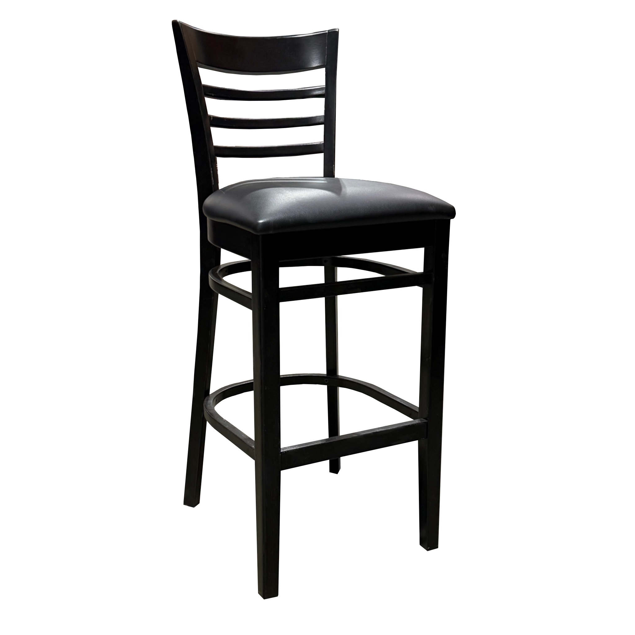 STOOL / LADDER BACK / BLACK W/ BLACK CUSHION